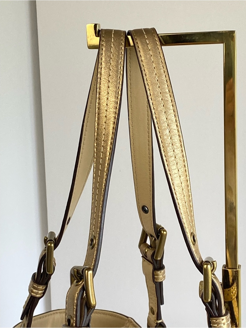 Coach Studded Signature Jacquard Gold Metallic Signature Tote with Suede Trim - Picture 11 of 17